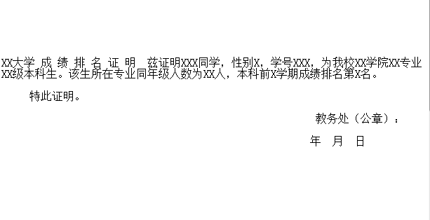 保研成绩排名证明及申请材料
